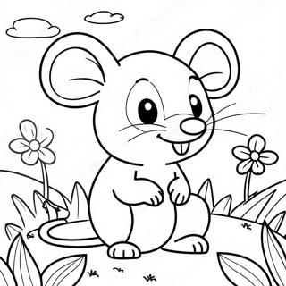 Adorable Mouse in a Flower Field Coloring Page | Cute Mouse coloring page