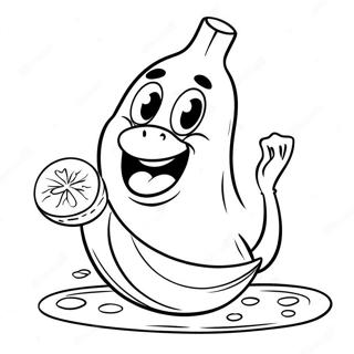 Happy Banana Eating a Slice Coloring Page | Banana Eats coloring page