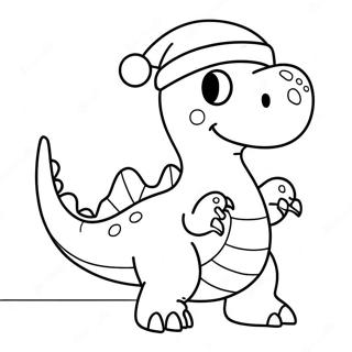 Festive Dinosaur with Santa Hat Coloring Page | Dinosaur Christmas coloring page