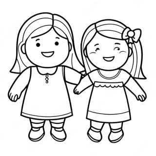 Happy Little People Holding Hands Coloring Page | Little People coloring page