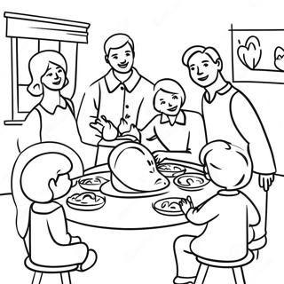 Page à colorier de la famille reconnaissante | Page de coloriage Action de grâce chrétienne