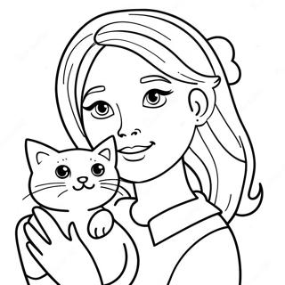 Girl with Cat Coloring Page | Girl with Cat coloring page
