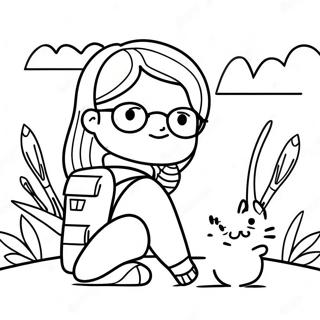 Adventurous Girl with Cat Coloring Page | Girl with Cat coloring page