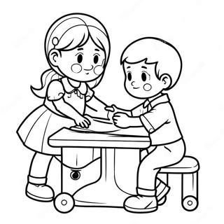 Big Sister Helping Little Brother Coloring Page | Big Sister coloring page