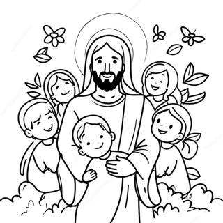 Glad Jesus med Barn Färgläggningssida | Jesus älskar de små barnen målarbild
