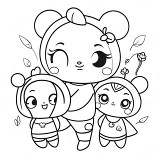 Cute Pucca with Friends Coloring Page | Pucca coloring page