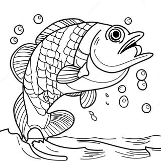 Page à colorier de scène de pêche au bar | Page de coloriage Pêche au bar