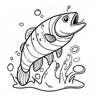 Page à colorier de bar coloré sautant hors de l'eau | Page de coloriage Pêche au bar