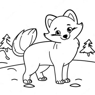 Playful Arctic Fox in Snow Coloring Page | Arctic Fox coloring page