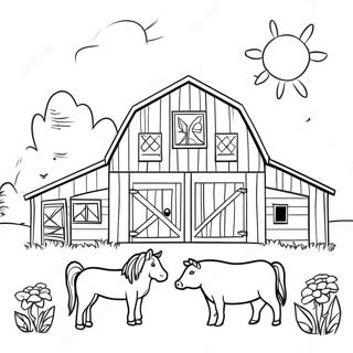 Detailed Barn with Animals Coloring Page | Realistic Farm for Adults coloring page