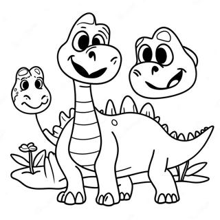 Friendly Dinosaur Family Coloring Page | Dinosaur with Names coloring page