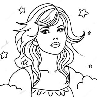 Taylor Swift in Dreamy Night Sky Coloring Page | Taylor Swift Midnights coloring page