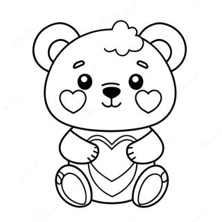 Cute Kawaii Bear with Heart Coloring Page | Kawaii Bear coloring page