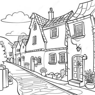 Charming European Village Coloring Page | Europe coloring page
