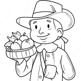Happy Pilgrim with Cornucopia Coloring Page | Easy Pilgrim coloring page