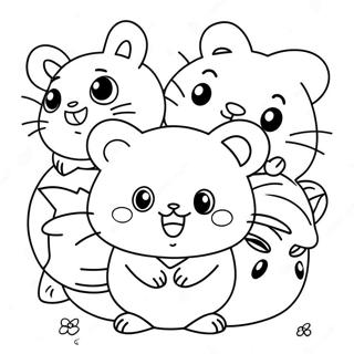 Cute Hamtaro with Friends Coloring Page | Hamtaro coloring page