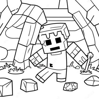 Creepy Minecraft Zombie in Cave Coloring Page | Minecraft Zombie coloring page