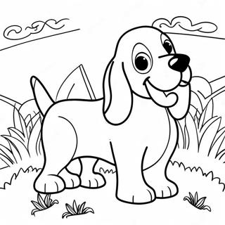 Playful Basset Hound in Grass Coloring Page | Basset Hound coloring page