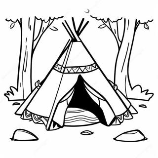 Colorful Teepee in the Forest Coloring Page | Teepee coloring page