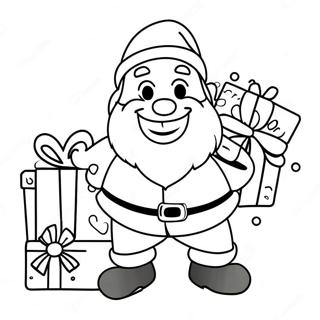 Cheerful Santa with Gifts Coloring Page | Santa and Elf coloring page