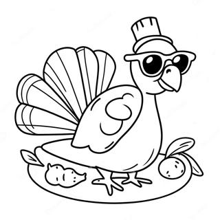 Funny Cooked Turkey with Sunglasses Coloring Page | Cooked Turkey coloring page