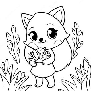 Cute Wolf Girl with Flowers Coloring Page | Wolf Girl Anime coloring page