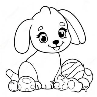 Page à colorier du mignon chiot Barbie jouant avec des jouets | Page de coloriage Chiot Barbie Chien