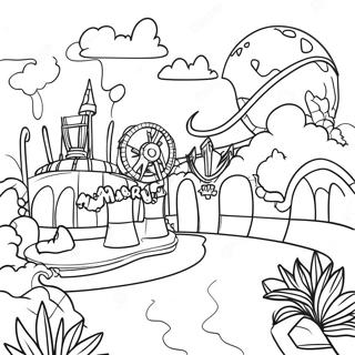 Magical Universal Studios Theme Park Coloring Page | Universal Studios coloring page