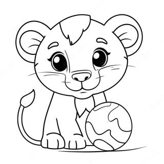 Lion Cub Playing with a Ball Coloring Page | Lion Cub coloring page