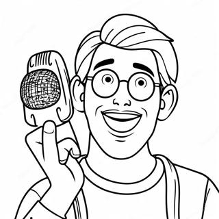 Funny YouTuber with a Microphone Coloring Page | YouTuber coloring page