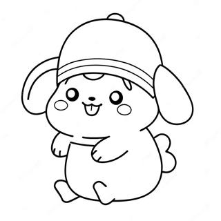 Cute Pompompurin with a Hat Coloring Page | Pompompurin coloring page