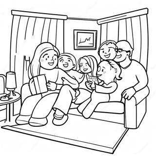 Cozy Family Movie Night Coloring Page | Home Movie coloring page