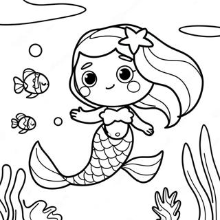 Cute Mermaid Underwater Scene Coloring Page | Cute Mermaid coloring page