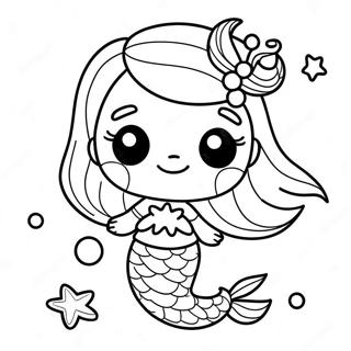 Adorable Mermaid with Starfish Coloring Page | Cute Mermaid coloring page