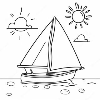 Colorful Sailboat on a Sunny Day Coloring Page | Sailboat coloring page