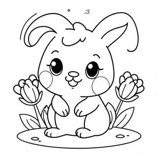 Cute Baby Bunny with Flowers Coloring Page | Realistic Bunny coloring page