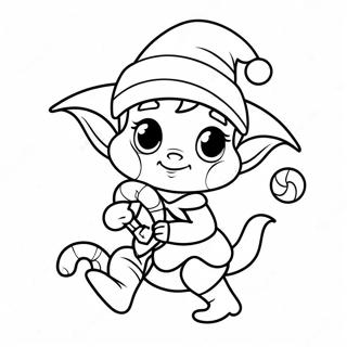 Adorable Elf with Candy Cane Coloring Page | Cute Elf coloring page
