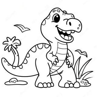 Cute T Rex with a Big Smile Coloring Page | T Rex coloring page