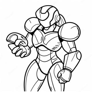 Metroid Samus Aran in Power Suit Coloring Page | Metroid coloring page