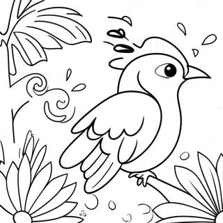 Colorful Tropical Birds and Vibrant Flowers Coloring Page | Birds and Flowers coloring page