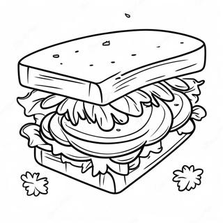 Delicious Sandwich with Lettuce Coloring Page | Sandwich coloring page