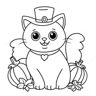 Cute Thanksgiving Cat with Pumpkin Coloring Page | Thanksgiving Cat coloring page