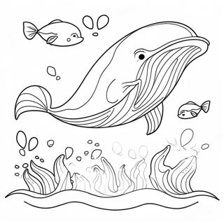 Happy Whale Splashing in the Ocean Coloring Page | Cute Whale coloring page
