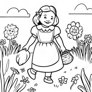 Dorothy und Toto im bunten Feld Ausmalbild | Der Zauberer von Oz Ausmalbild