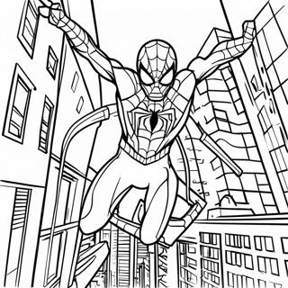 Iron Spider Swinging Through City Coloring Page | Iron Spider coloring page