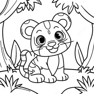Playful Baby Tiger in Jungle Coloring Page | Baby Tiger coloring page