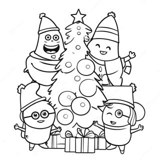 Festive Minions Decorating a Tree Coloring Page | Minions Christmas coloring page