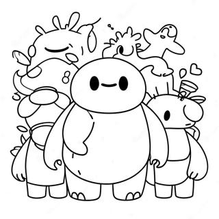 Cute Baymax with Friends Coloring Page | Baymax coloring page