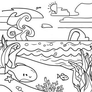 Blue Ocean Scene Coloring Page | Blue coloring page