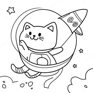Adventurous Space Cat in a Rocket Coloring Page | Space Cat coloring page